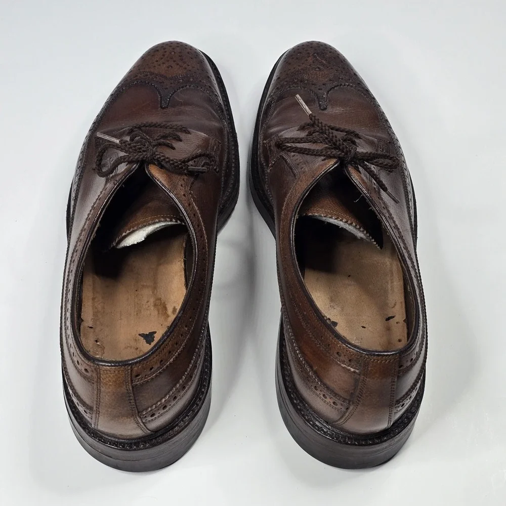 Vintage Imperial Florsheim 12 Brown Pebbled Leather Lace Up Wing Tip Dress Shoes
